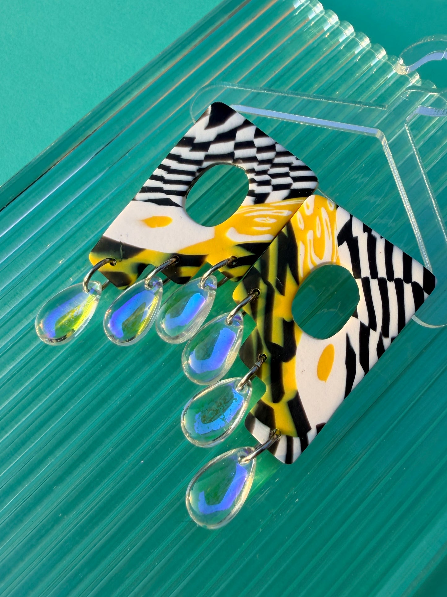 Phoenix Egg Style Yellow & Graphic Print Statement Earrings