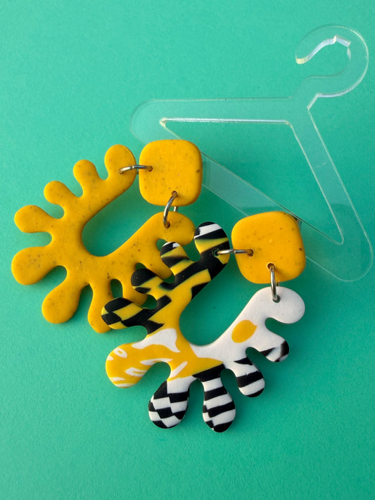 Charli Egg Style Yellow & Graphic Print Statement Earrings