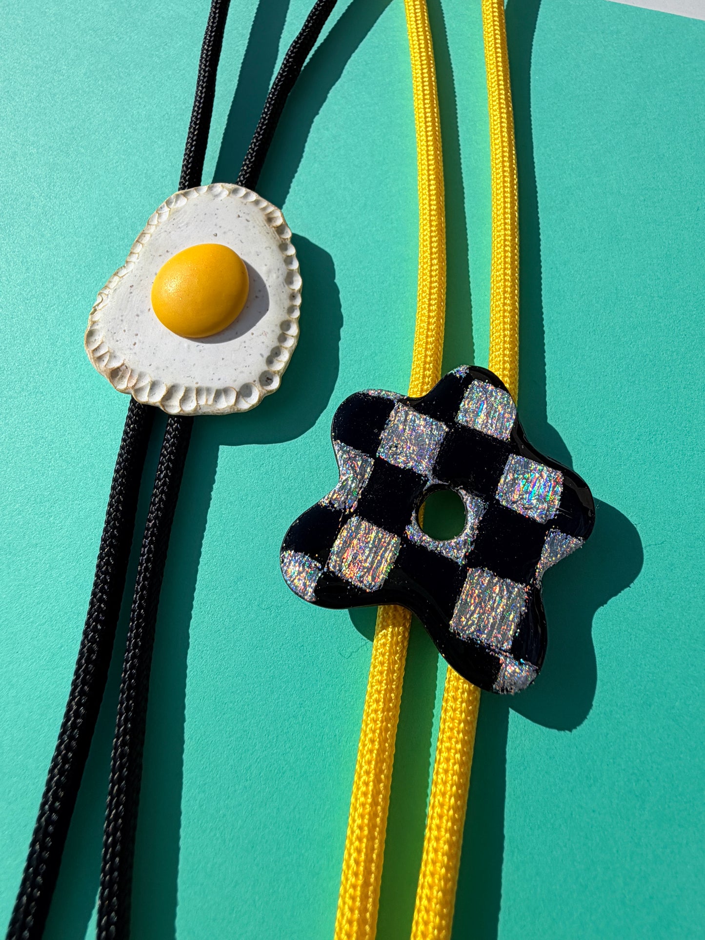 Bolo Ties - Egg & Holographic Checkerboard