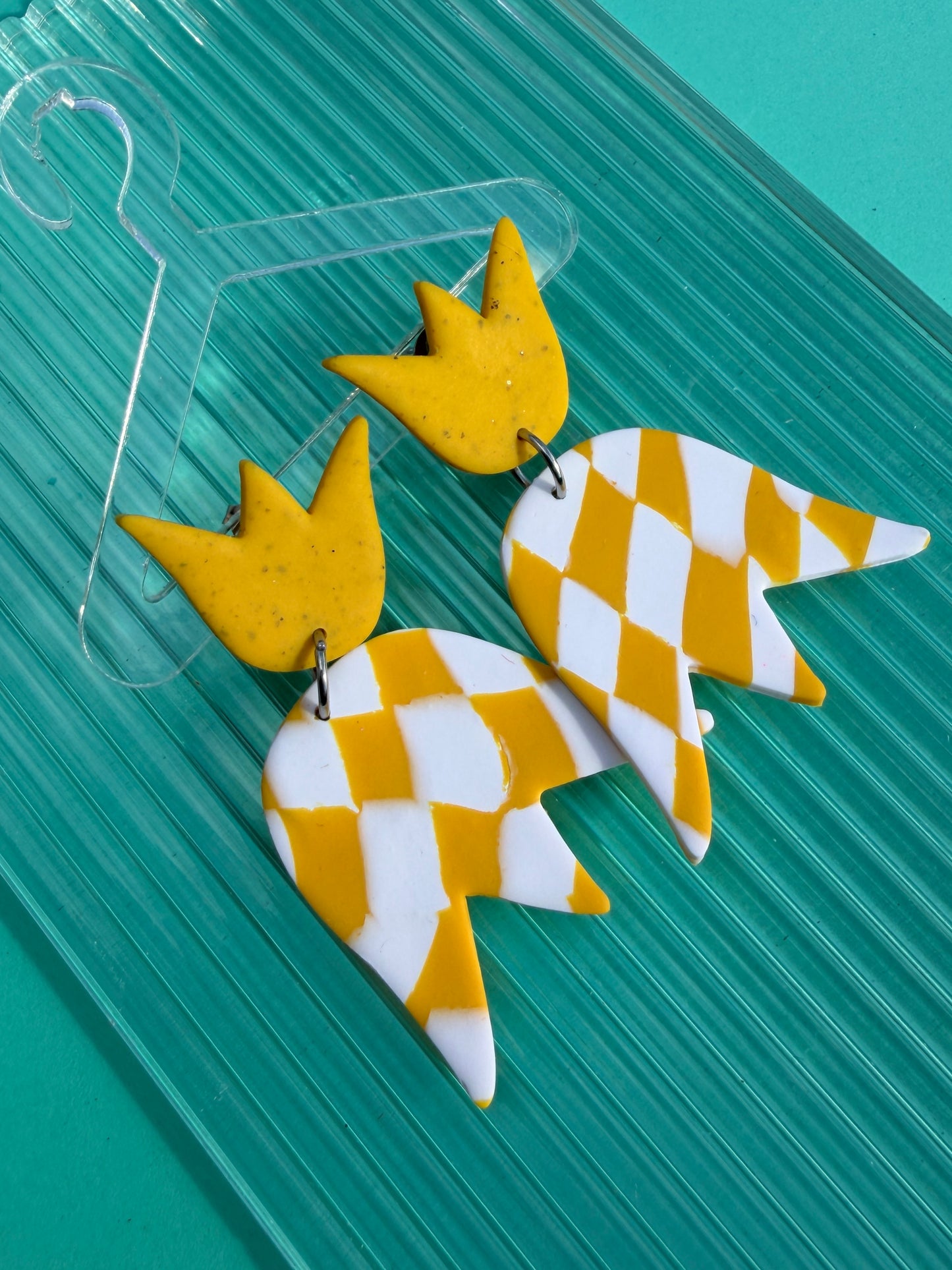 Laleh Wonky Checkerboard Tulips in Yellow or Black Statement Earrings