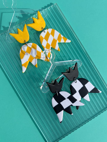 Laleh Wonky Checkerboard Tulips in Yellow or Black Statement Earrings