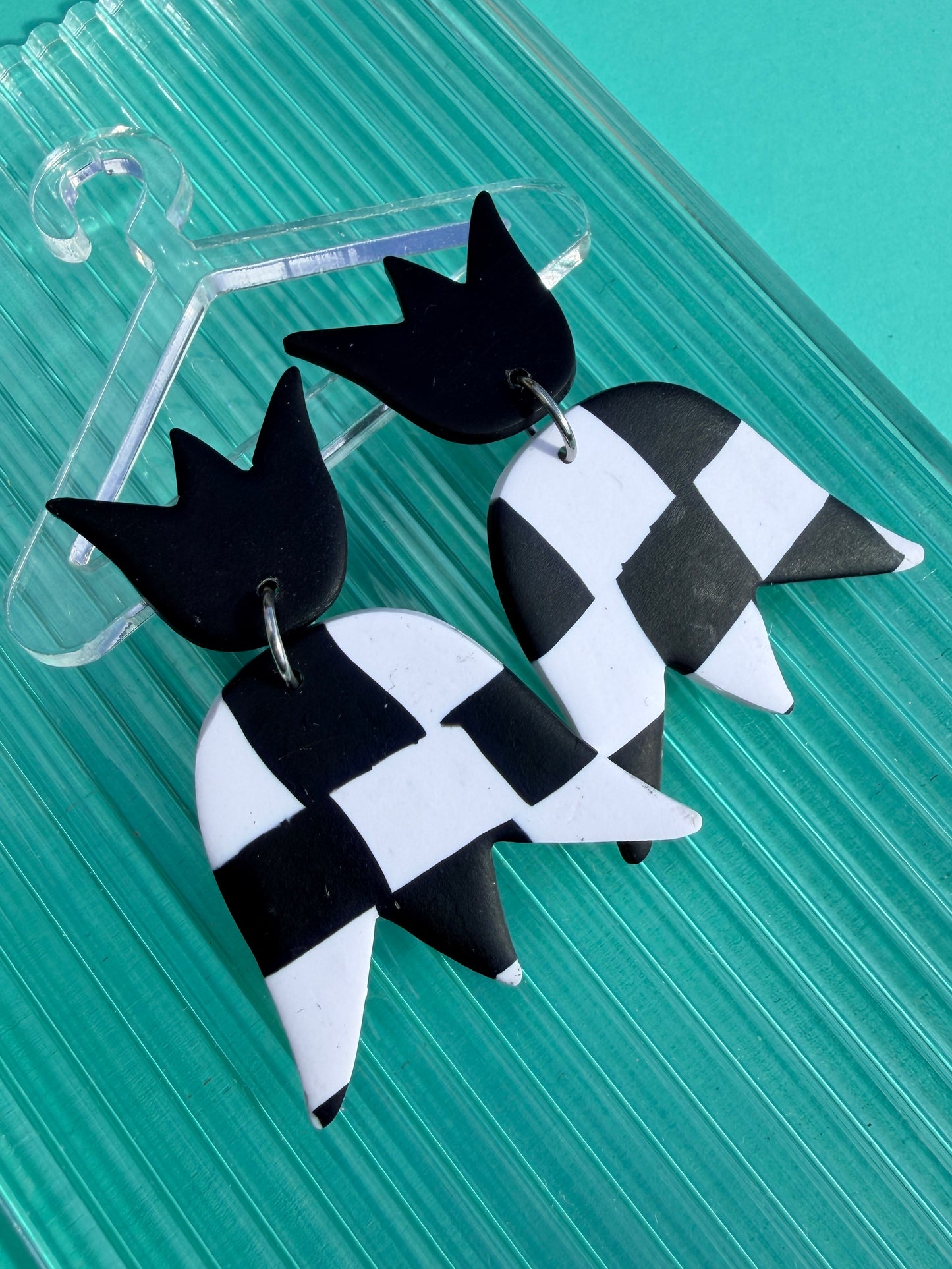 Laleh Wonky Checkerboard Tulips in Yellow or Black Statement Earrings