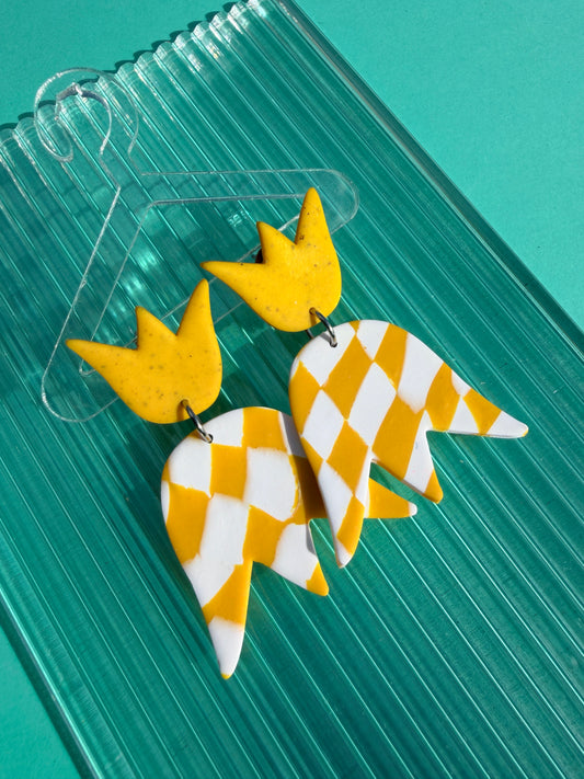 Laleh Wonky Checkerboard Tulips in Yellow or Black Statement Earrings