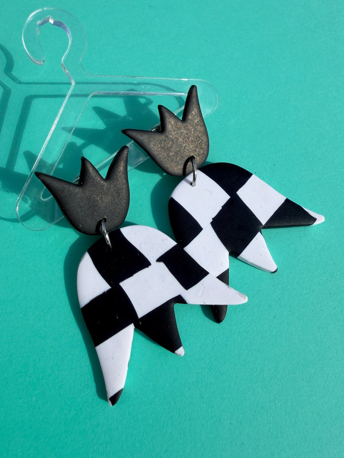 Laleh Wonky Checkerboard Tulips in Yellow or Black Statement Earrings
