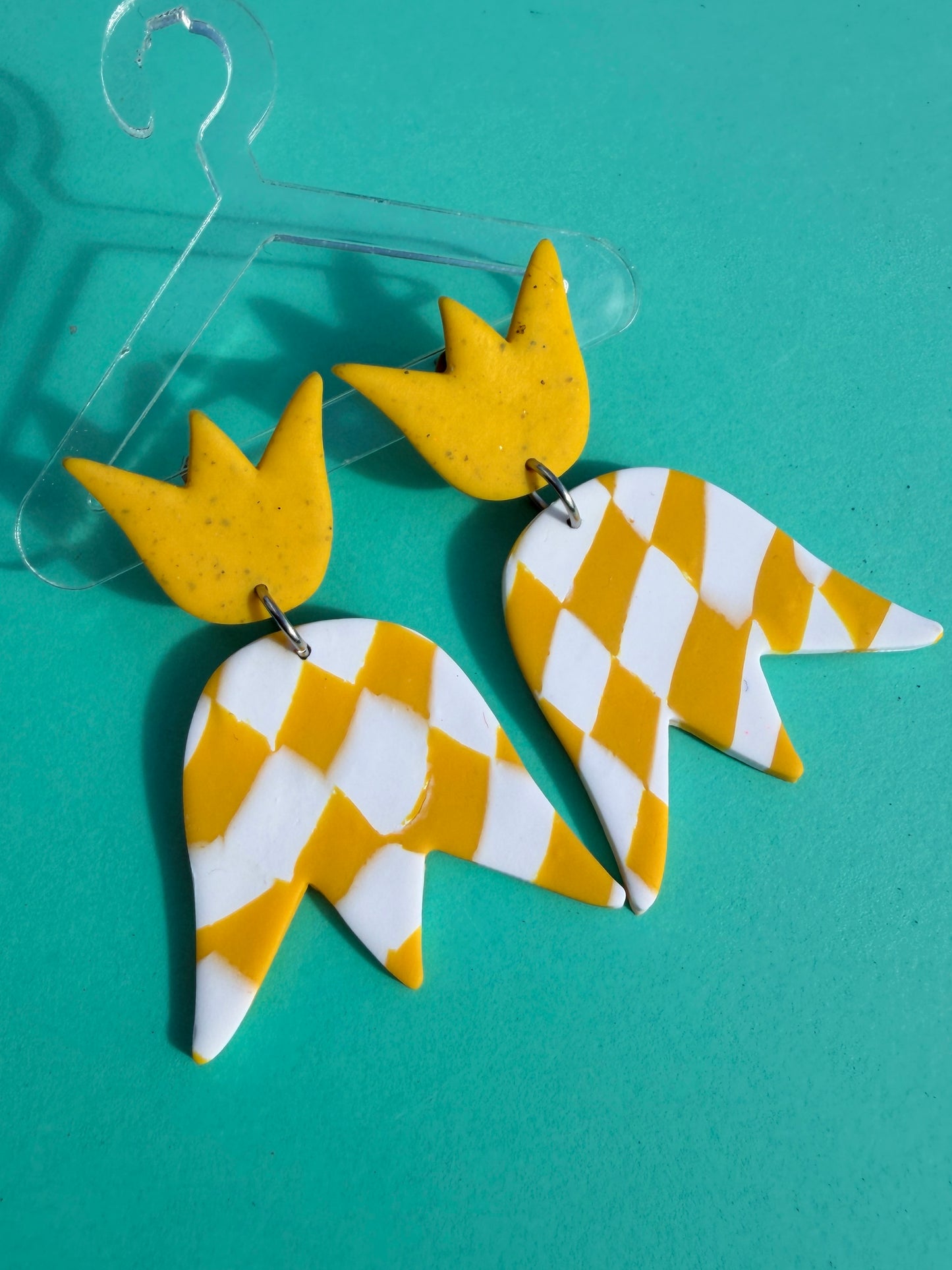 Laleh Wonky Checkerboard Tulips in Yellow or Black Statement Earrings