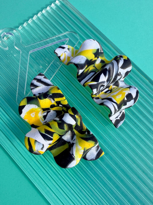Elira Black, White & Yellow Abstract Graphic Sculpted Statement Earrings