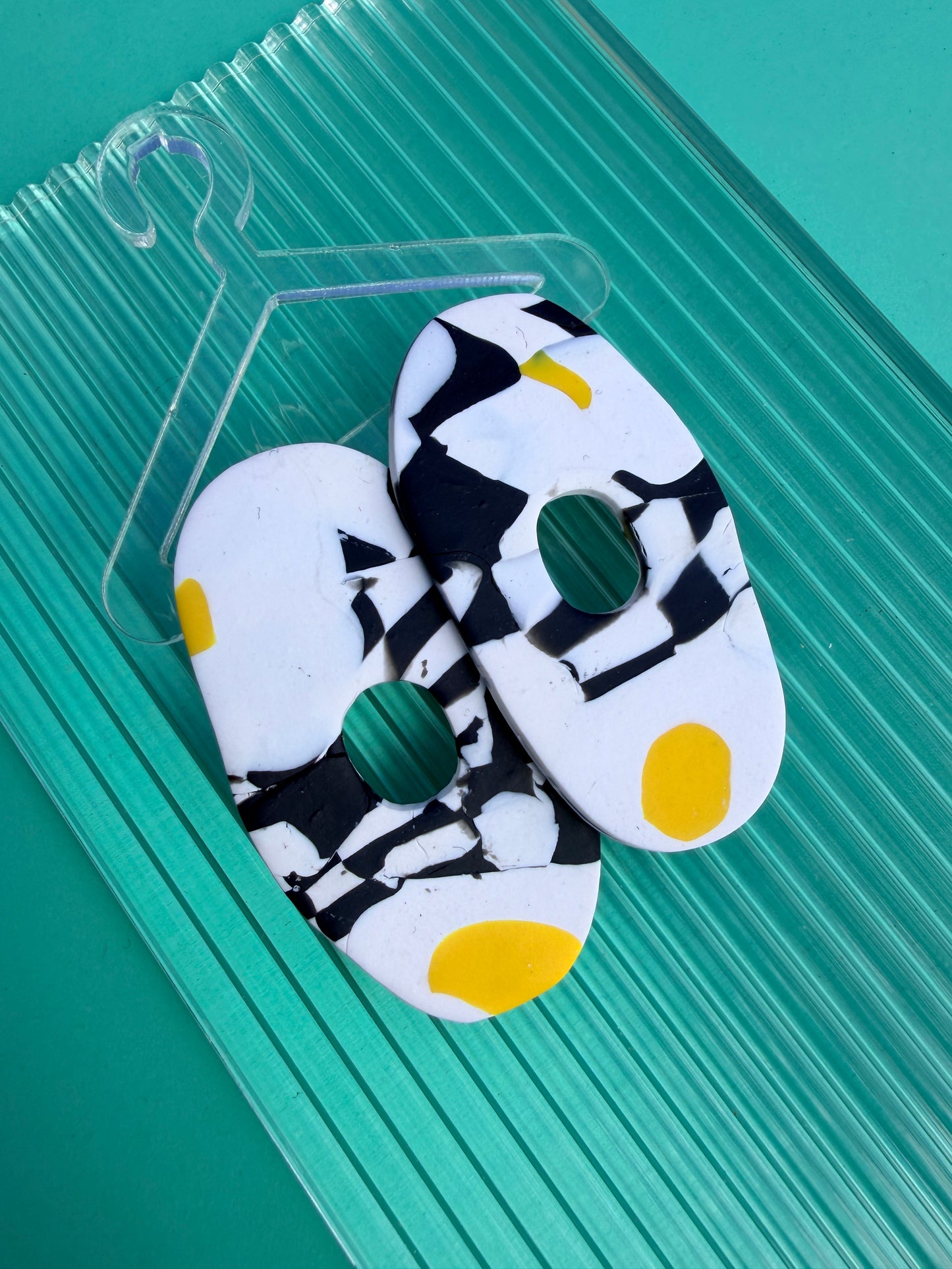 Ona - Egg Style Yellow & Graphic Print Statement Earrings
