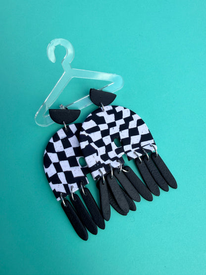 Alina Fringed Arches - Wonky Checkerboard or Scrambled Egg Statement Earrings