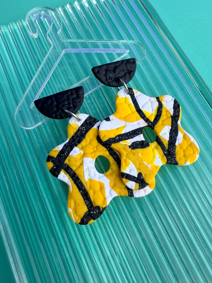 Flora - Wonky Checkerboard, Egg & Abstract Single Flower Statement Earrings