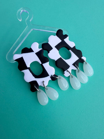 Echo - Wonky Checkerboard Black & White Earrings