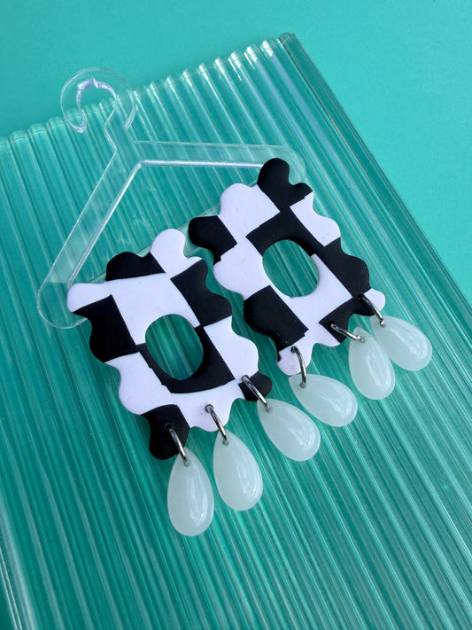 Echo - Wonky Checkerboard Black & White Earrings