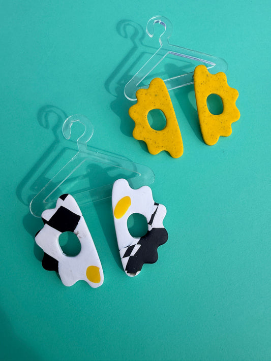 Amara Egg Style Yellow & Graphic Print Statement Earrings