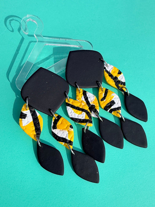 Merri - Abstract, Black, White & Yellow Statement Earrings