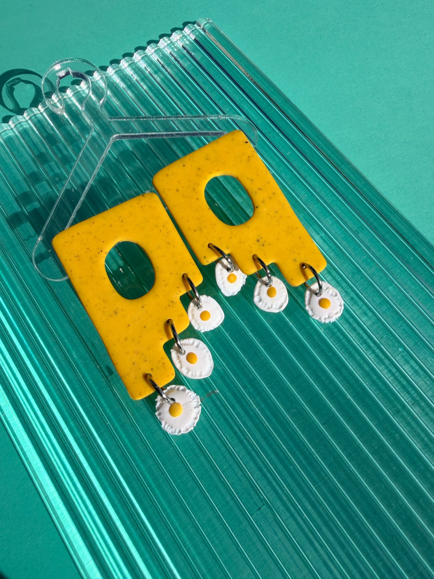 Phoenix Egg Style Yellow & Graphic Print Statement Earrings