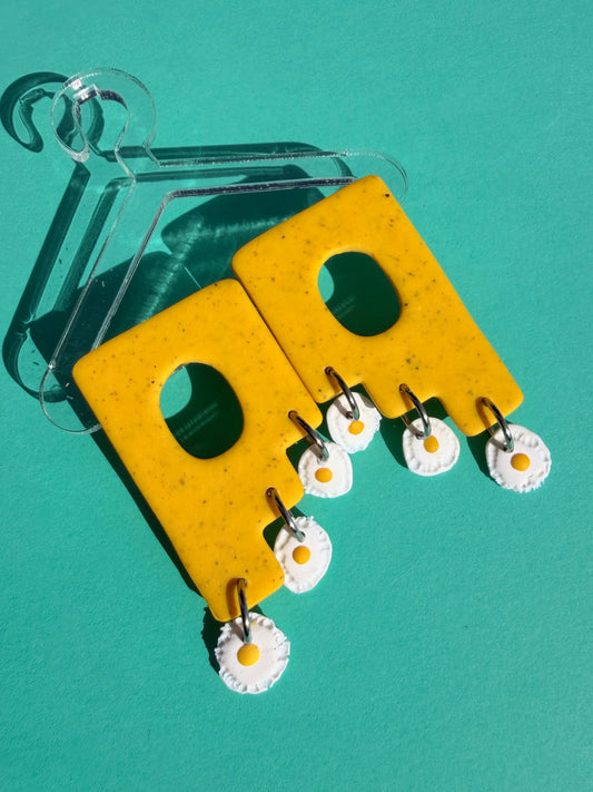 Phoenix Egg Style Yellow & Graphic Print Statement Earrings
