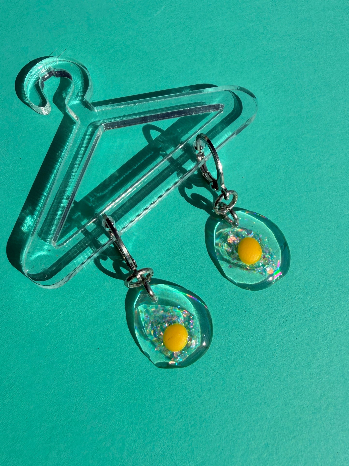 Ella Egg - Mini Iridescent Sparkly Fried Egg Statement Earring