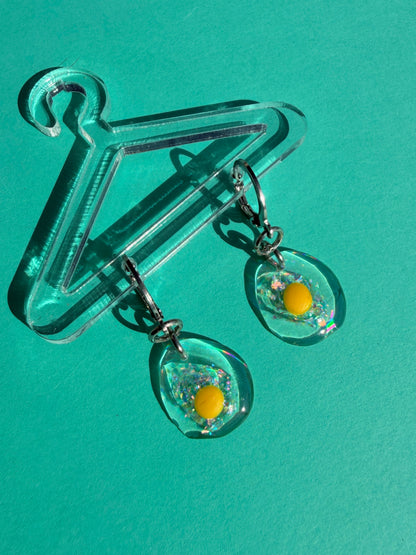 Ella Egg - Mini Iridescent Sparkly Fried Egg Statement Earring