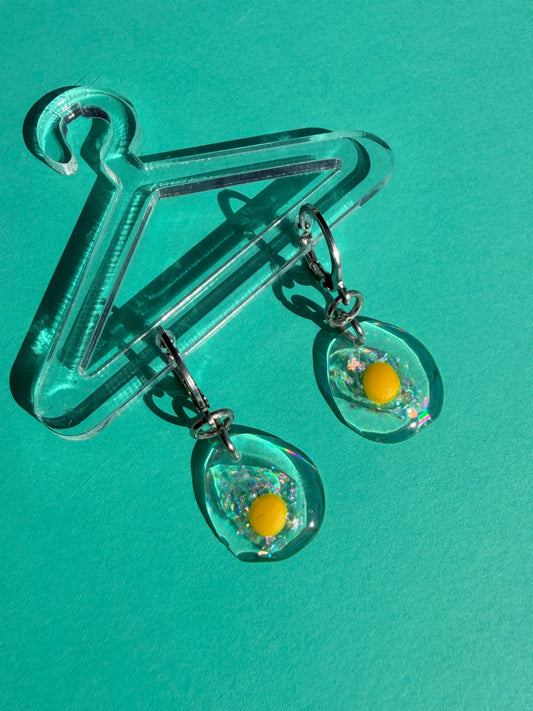Ella Egg - Mini Iridescent Sparkly Fried Egg Statement Earring