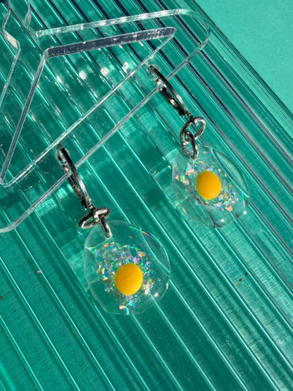 Ella Egg - Mini Iridescent Sparkly Fried Egg Statement Earring