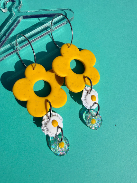 Fried & Scrambled Egg Flower Hoop Statement Earrings