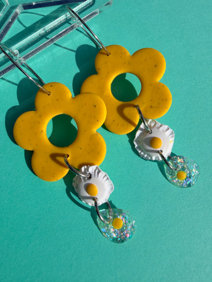 Fried & Scrambled Egg Flower Hoop Statement Earrings