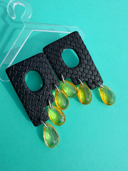 Phoenix Egg Style Yellow & Graphic Print Statement Earrings