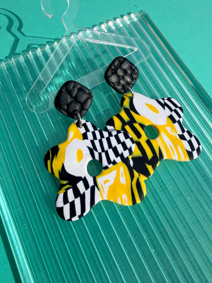 Flora - Wonky Checkerboard, Egg & Abstract Single Flower Statement Earrings
