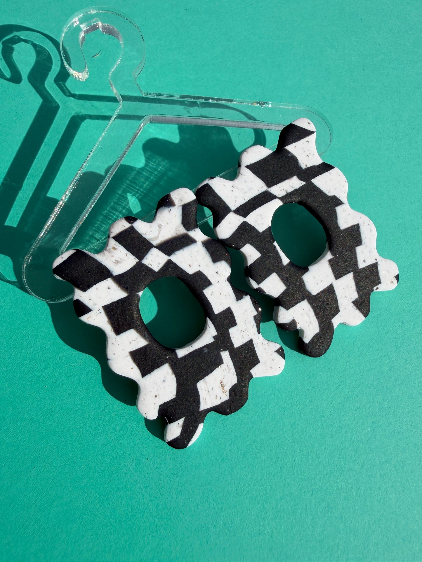 Echo - Wonky Checkerboard Black & White Earrings