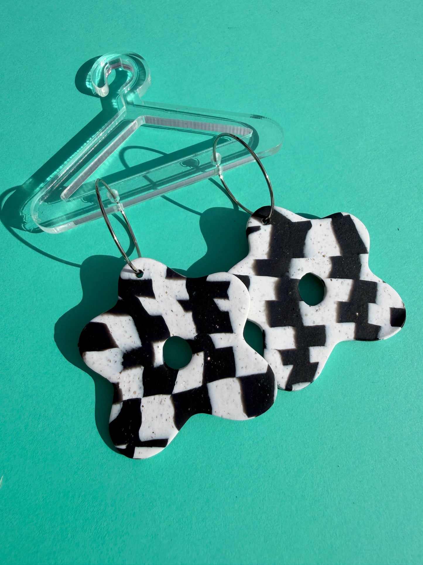 Flora - Wonky Checkerboard, Egg & Abstract Single Flower Statement Earrings