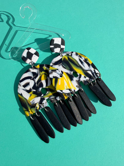 Alina Fringed Arches - Wonky Checkerboard or Scrambled Egg Statement Earrings