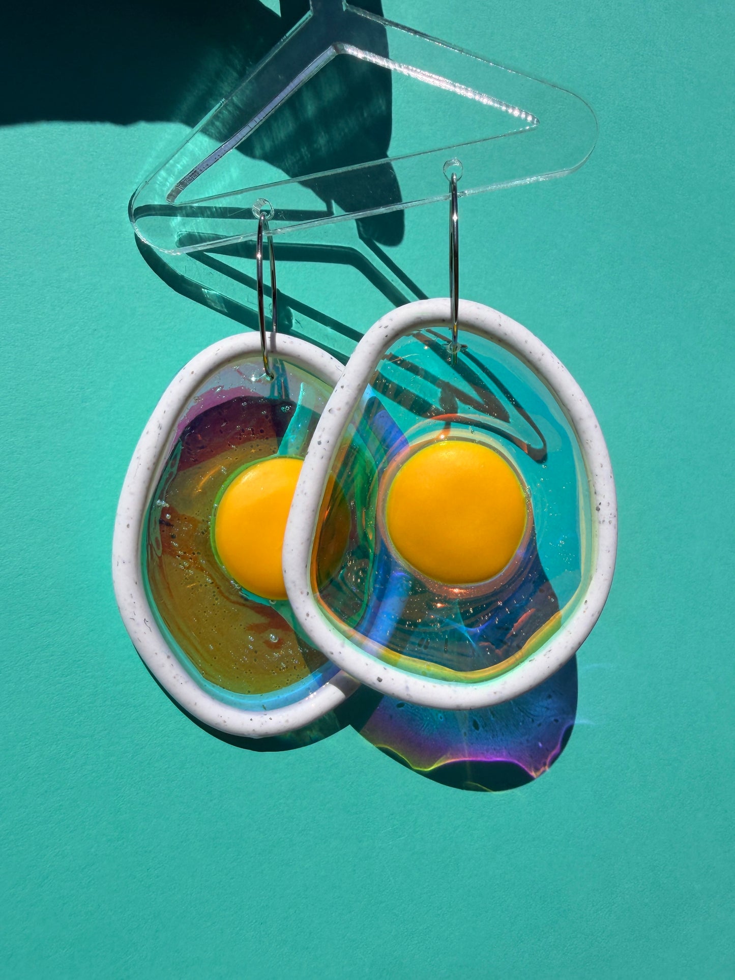 Izzy Egg - Iridescent Peppered Fried Egg Statement Earring Hoops