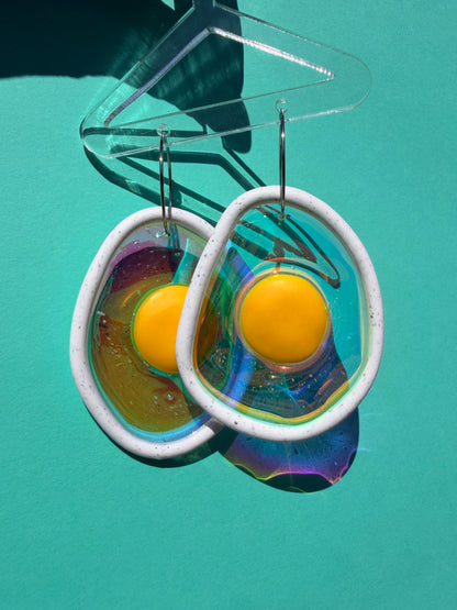 Izzy Egg - Iridescent Peppered Fried Egg Statement Earring Hoops