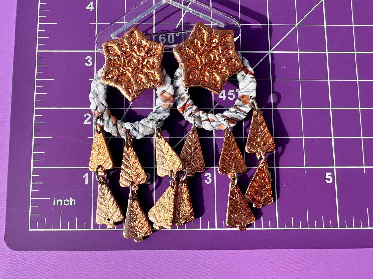 Snowy Juniper in Radiant Marble & Copper Statement Earrings