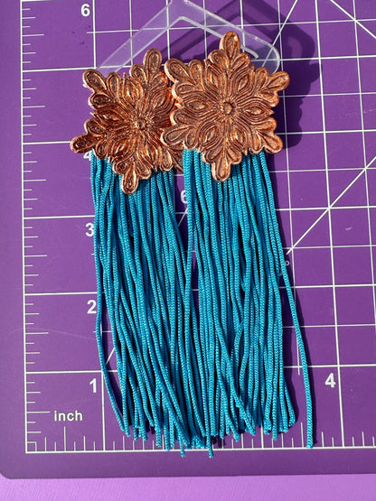 Patrice Turquoise & Copper Snowflake Fringe Tassel Earrings