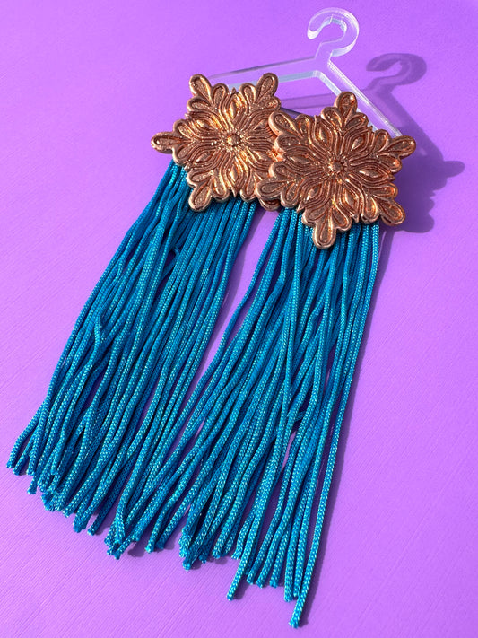 Patrice Turquoise & Copper Snowflake Fringe Tassel Earrings