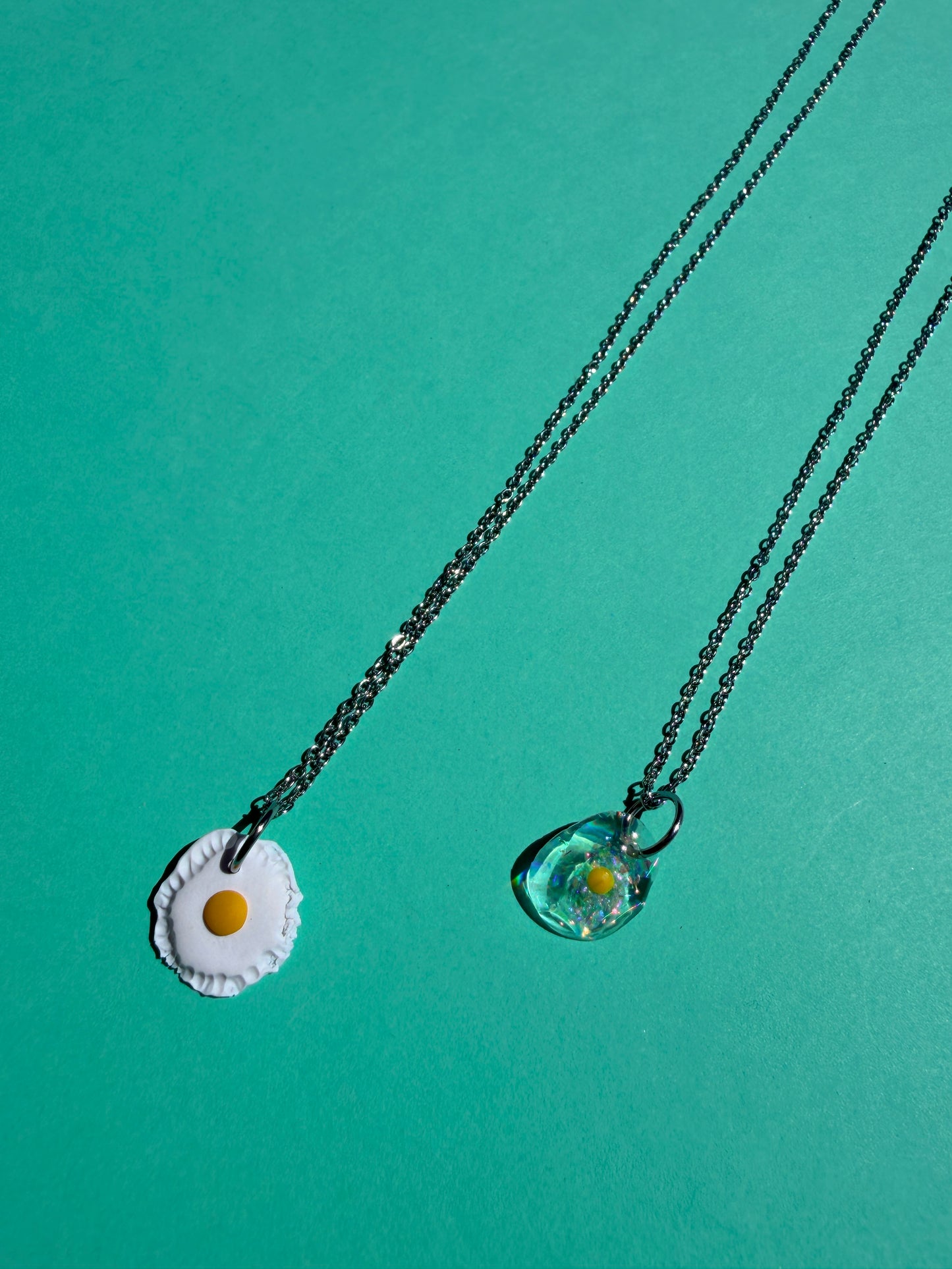 Ella Egg - Mini Iridescent Sparkly or White & Yellow Fried Egg Necklace