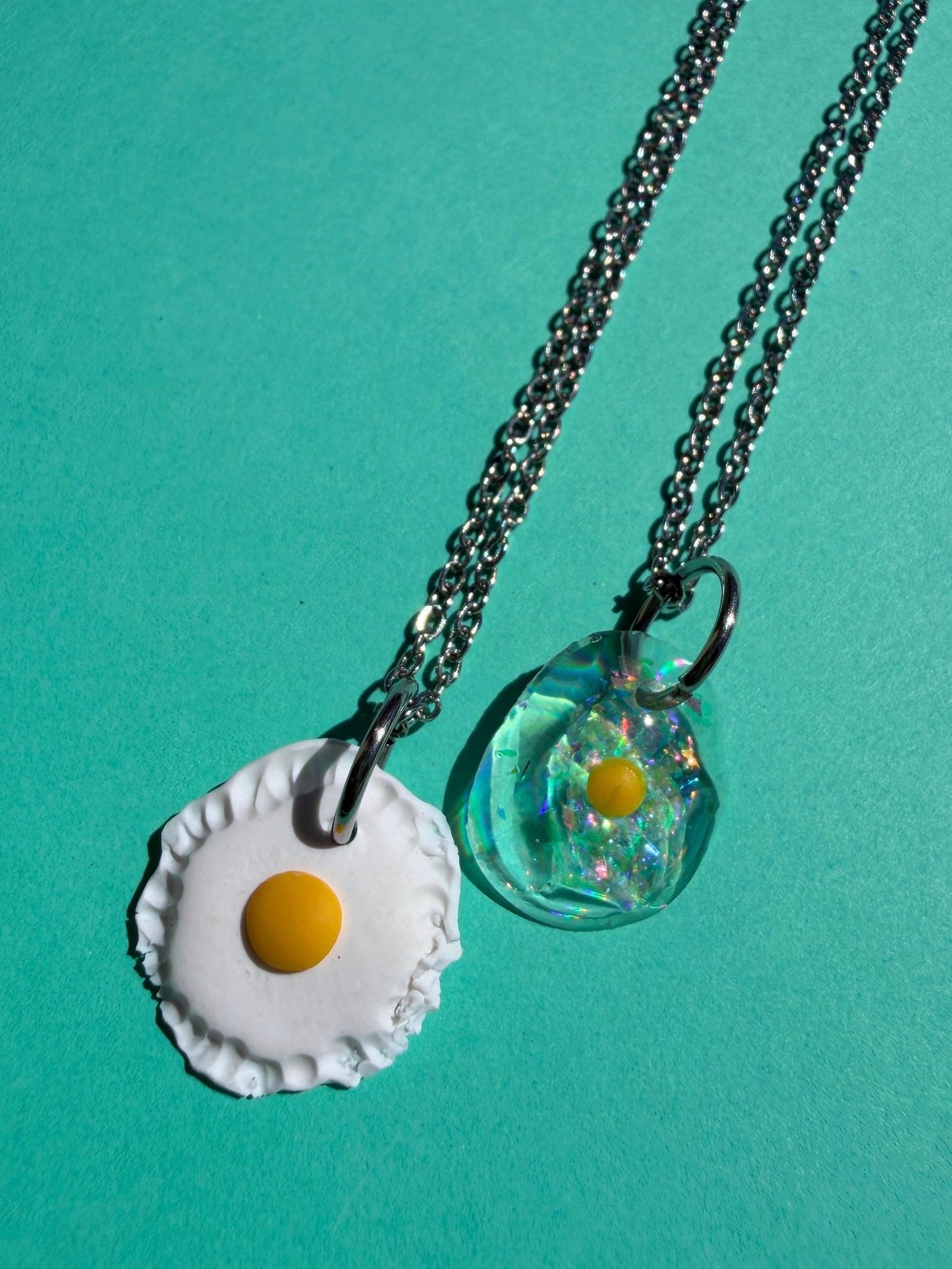 Ella Egg - Mini Iridescent Sparkly or White & Yellow Fried Egg Necklace