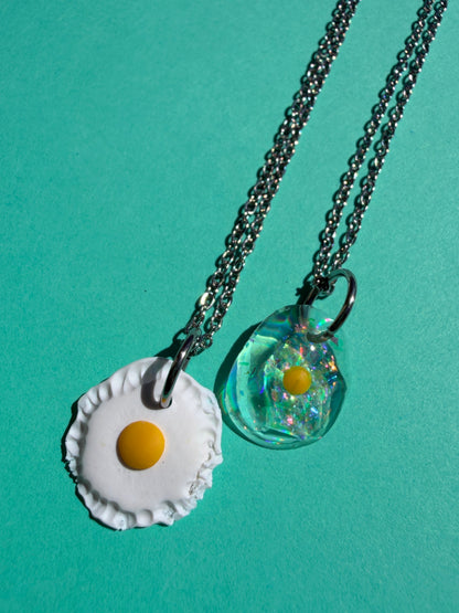 Ella Egg - Mini Iridescent Sparkly or White & Yellow Fried Egg Necklace