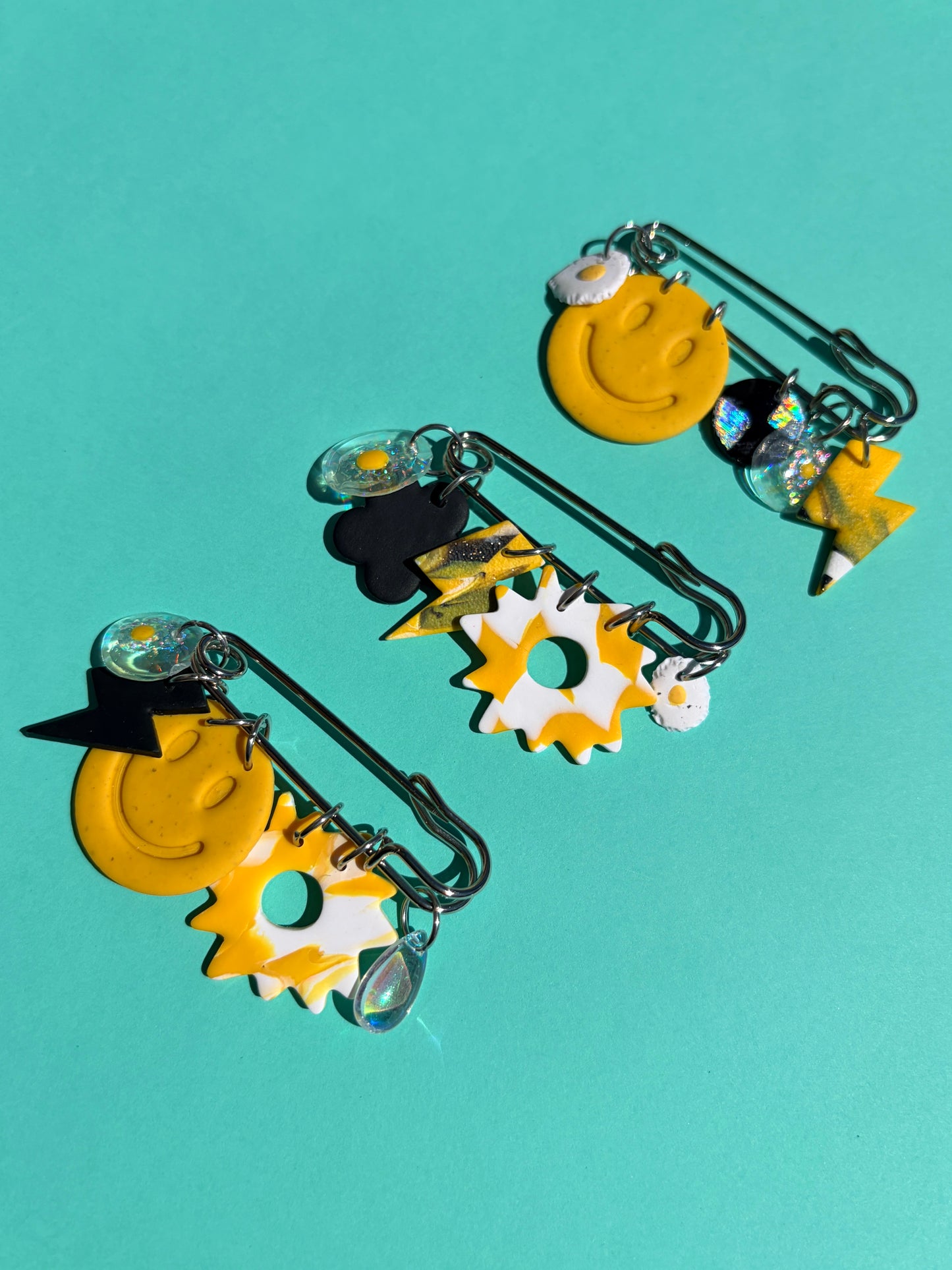 Charm Pin Broaches - Egg, Smile, & Holo Checkerboard Mix - Select Styles