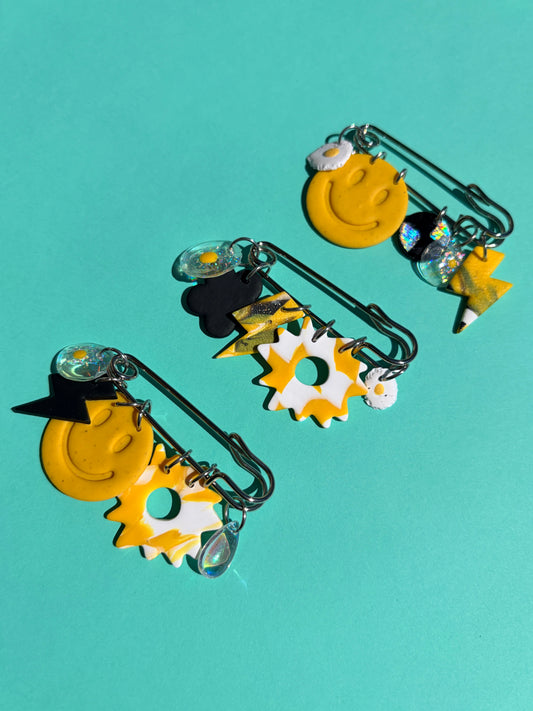 Charm Pin Broaches - Egg, Smile, & Holo Checkerboard Mix - Select Styles