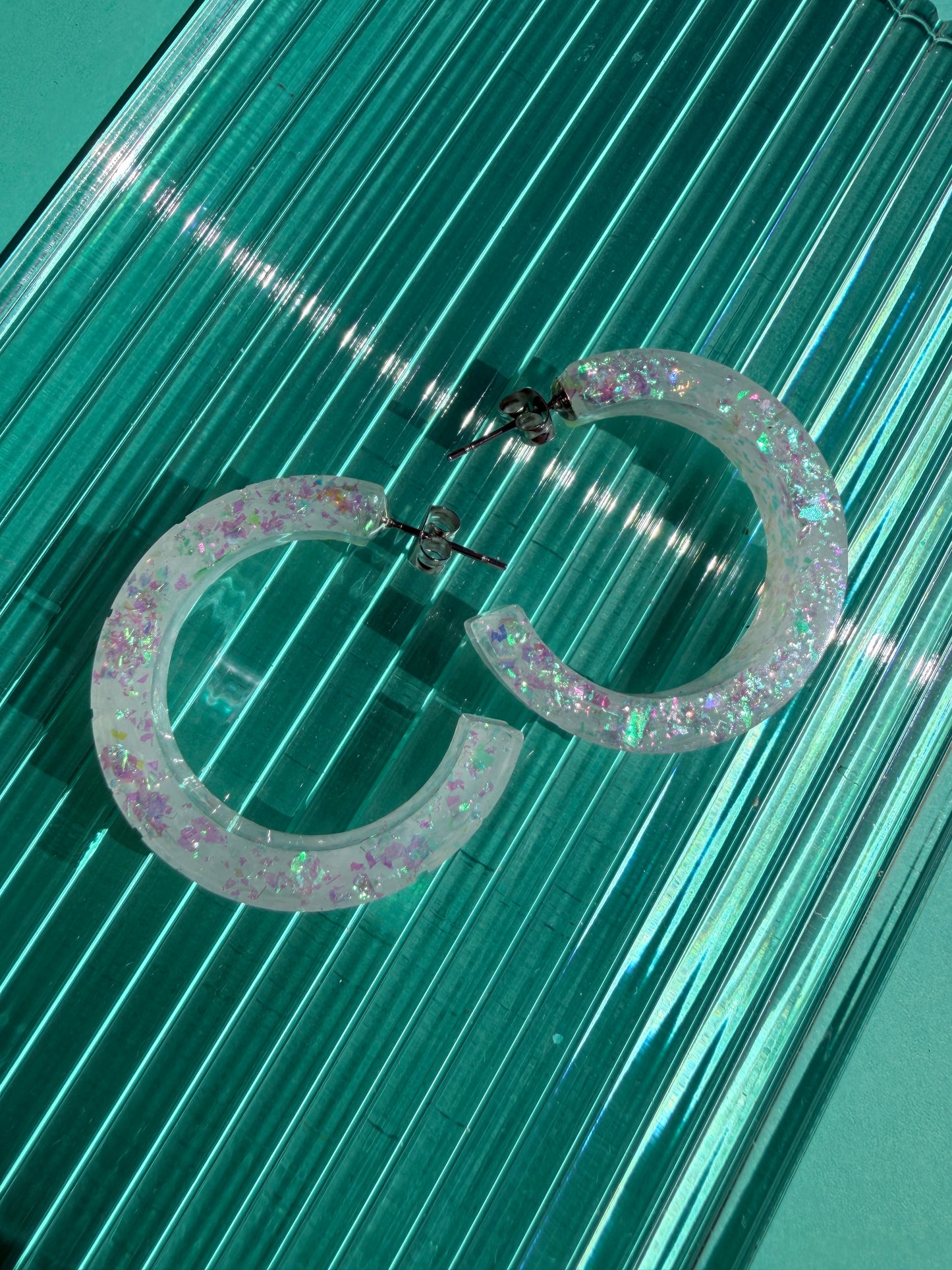 Egg White Iridescent Hoops