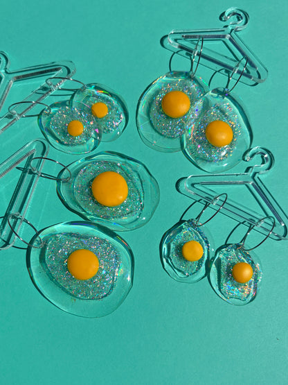 Ella Egg - Iridescent Sparkly Fried Egg Statement Earring Hoops