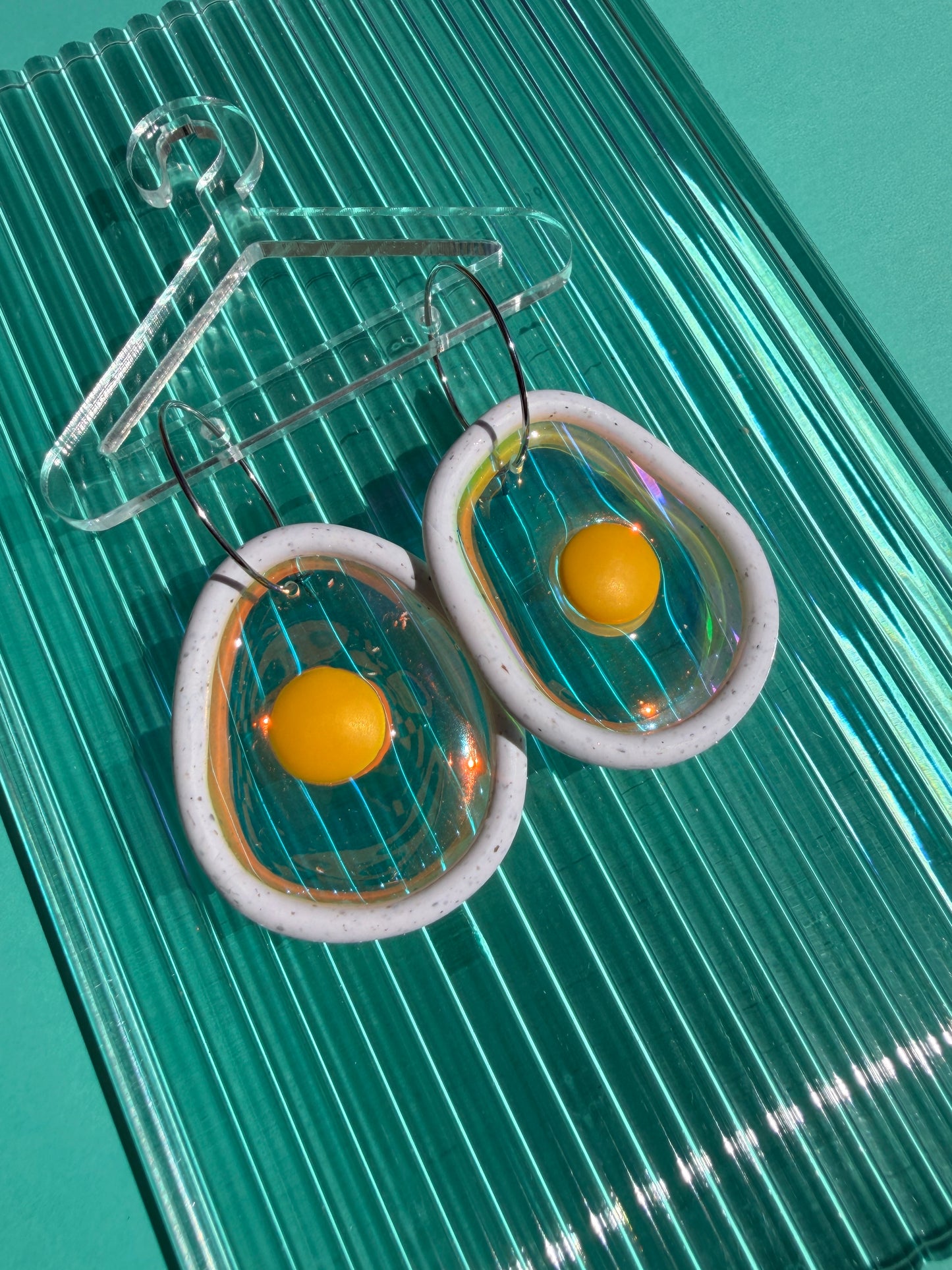 Izzy Egg - Iridescent Peppered Fried Egg Statement Earring Hoops