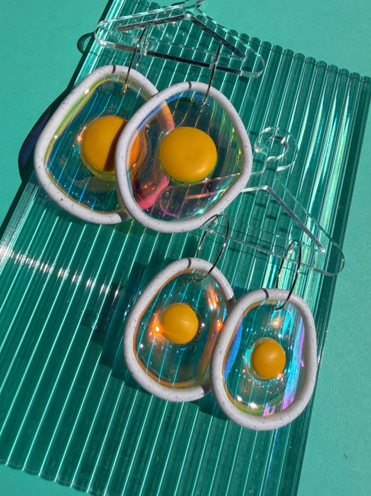 Izzy Egg - Iridescent Peppered Fried Egg Statement Earring Hoops