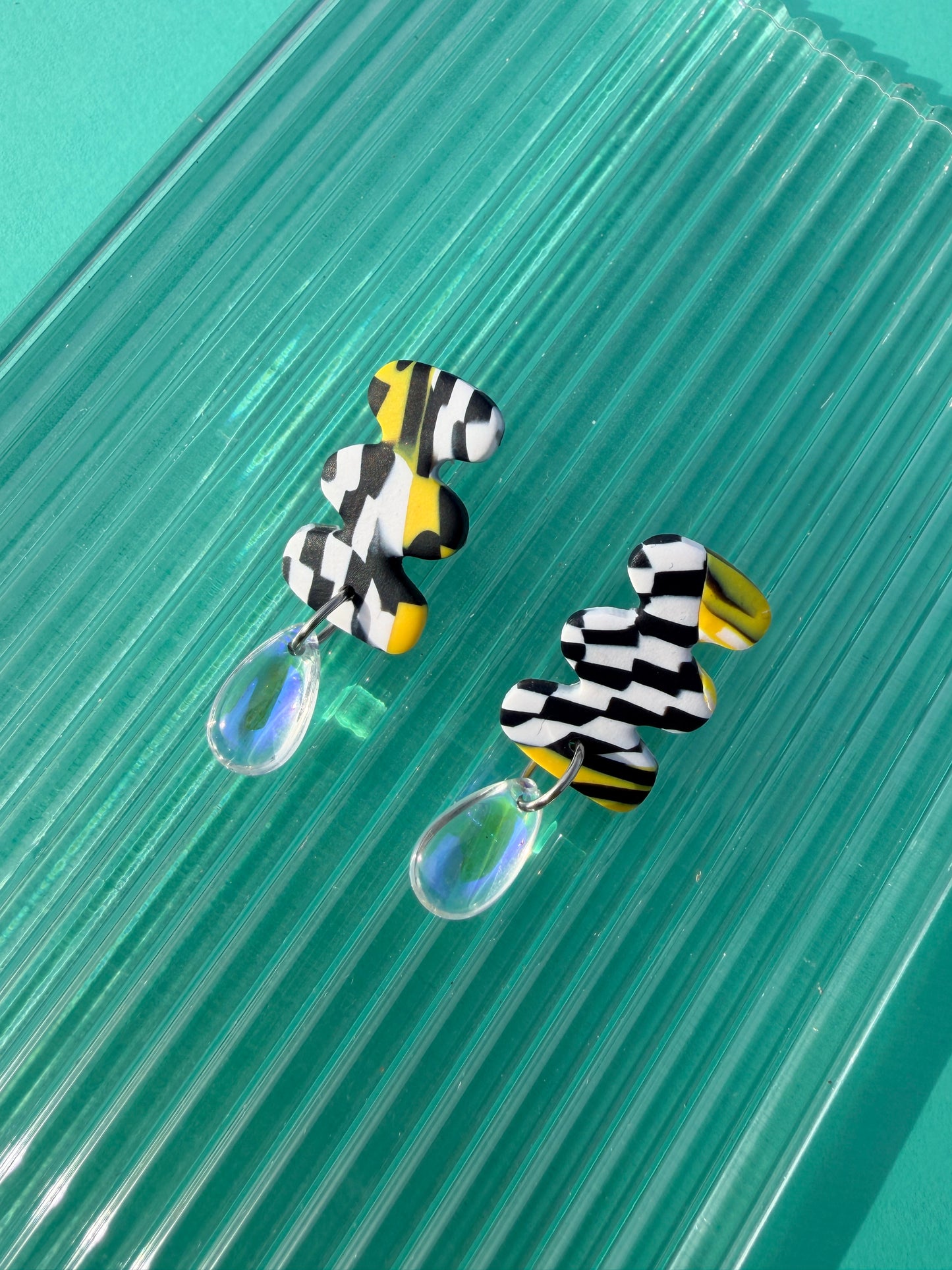 Ida Wonky Egg Checkerboard Statement Earrings