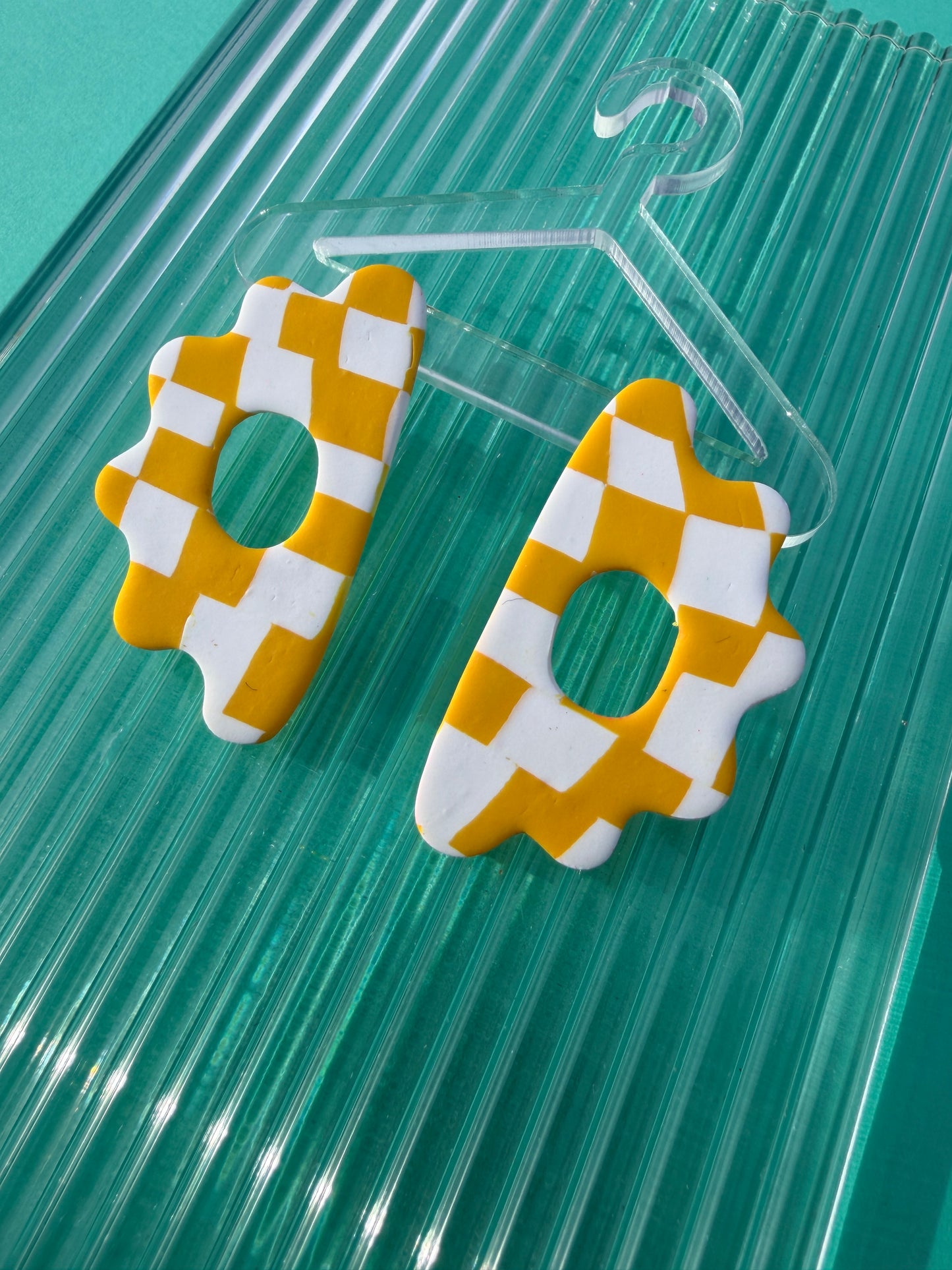 Amara Egg Style Yellow & Graphic Print Statement Earrings