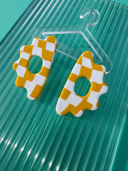 Amara Egg Style Yellow & Graphic Print Statement Earrings