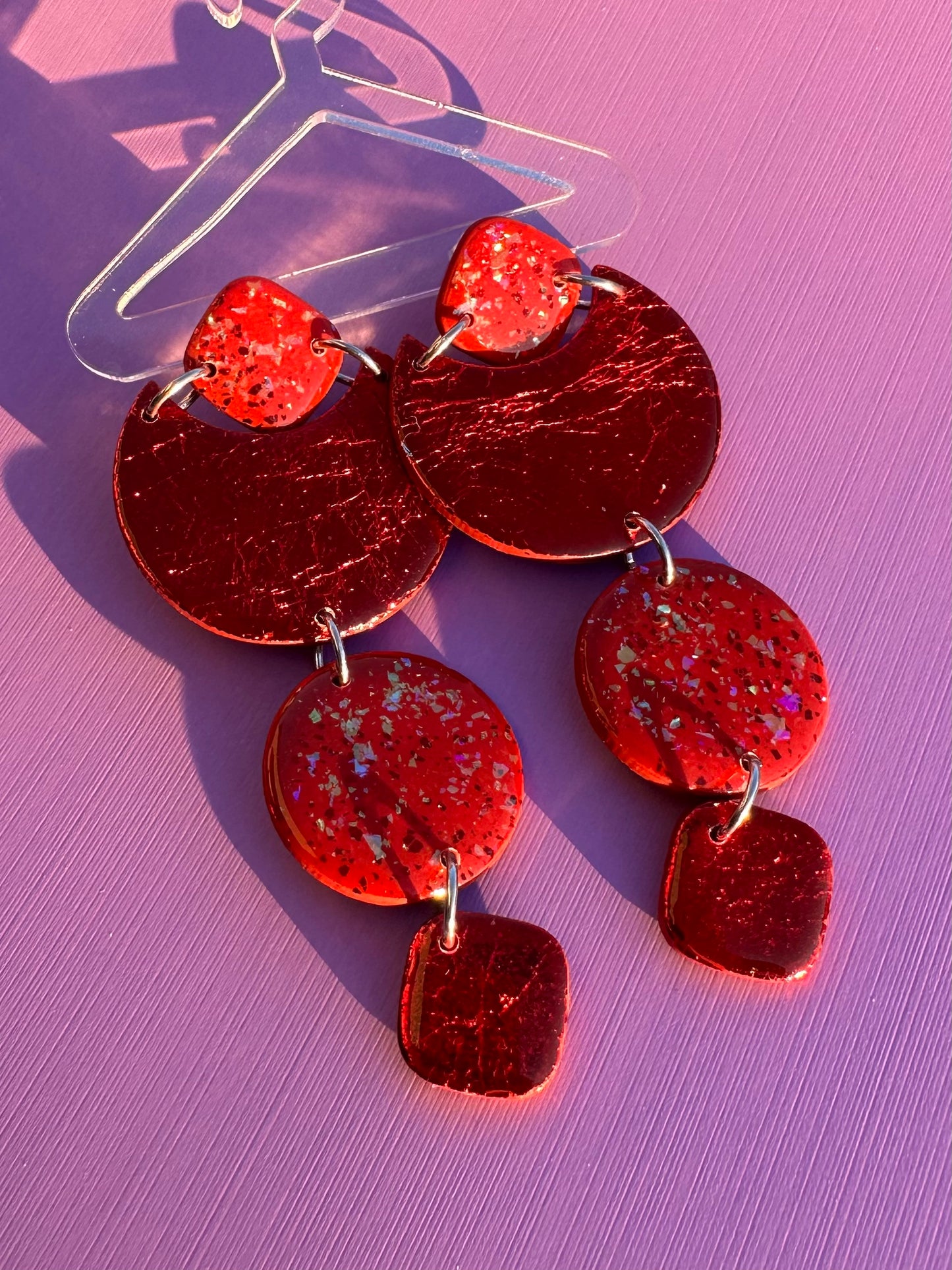 Clara Red Velvet & Red Opal Style Vintage Ornament Earrings