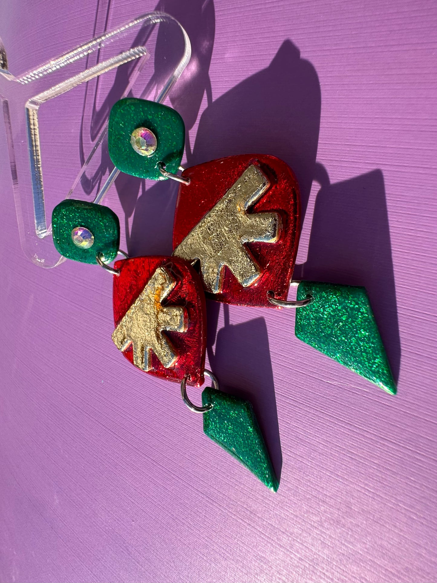 Elena Vintage Ornament Earrings in Red & Green