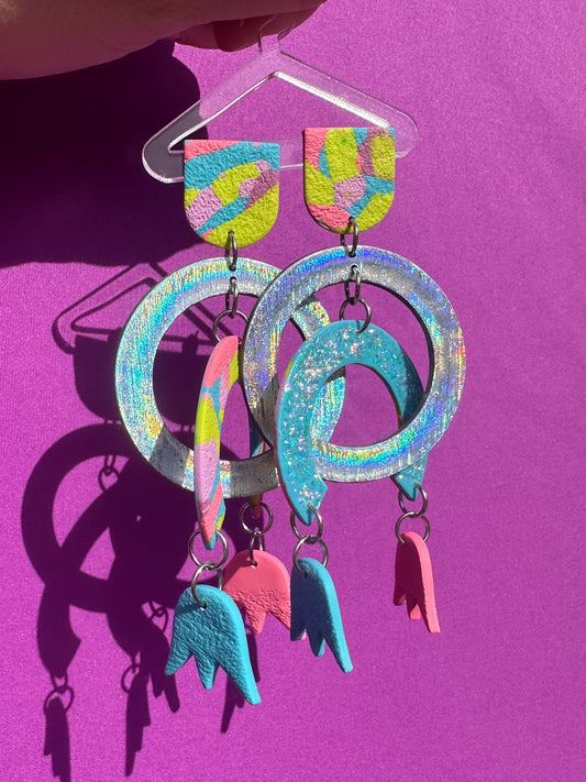 Karlie in Aura, Spring Mix, Pink & Blue Tulip  - Whimsical Mobile Statement Earrings